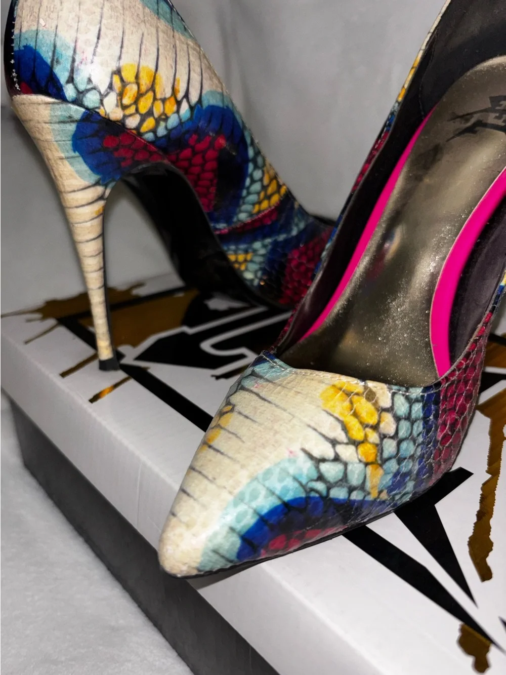 Snake-Print Pointed Toe Stiletto Heels in Multicolor